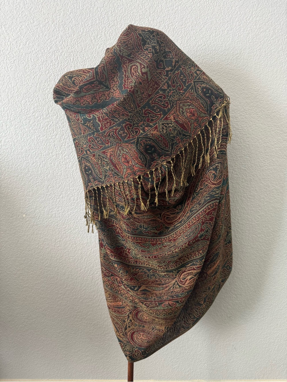 Paisley Woven Throw Scarf in Red and Brown with Fringe Chicos Additions